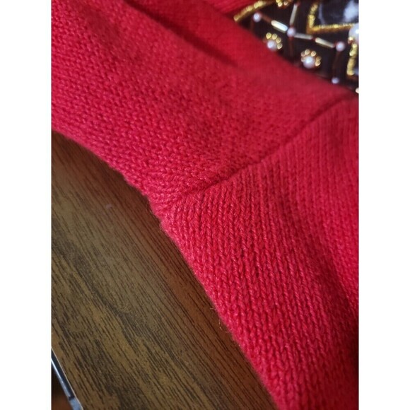 Christmas Stocking Large Red animal print, Sweater beading, visible stitch trim - Picture 8 of 8